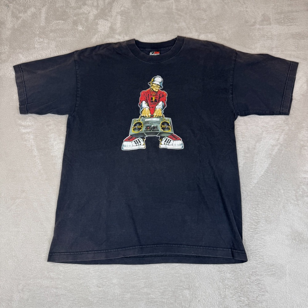 Vintage 90s‎ Five Nations Hip Hop Shirt Mens XL Black Preowned Faded Cotton USA